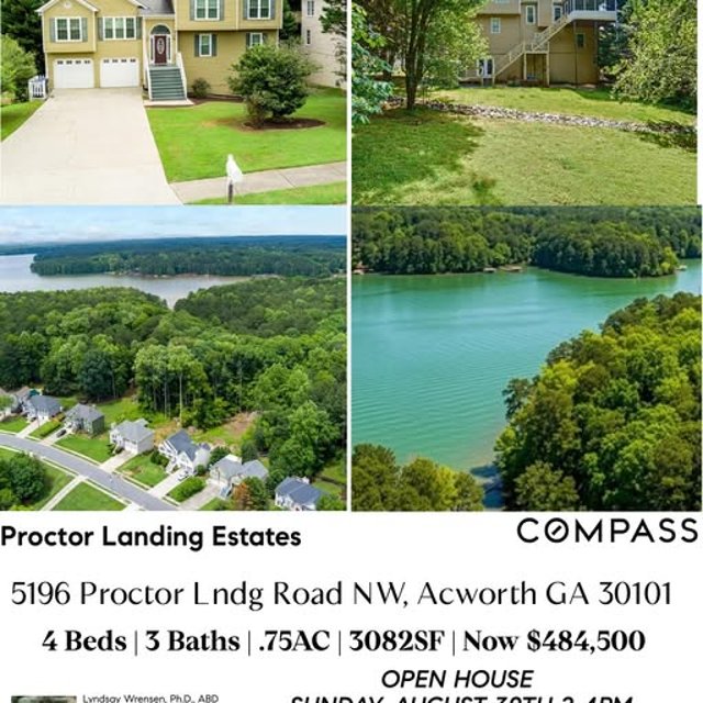 Open house announcement for 5196 Proctor Landing Road, Acworth.